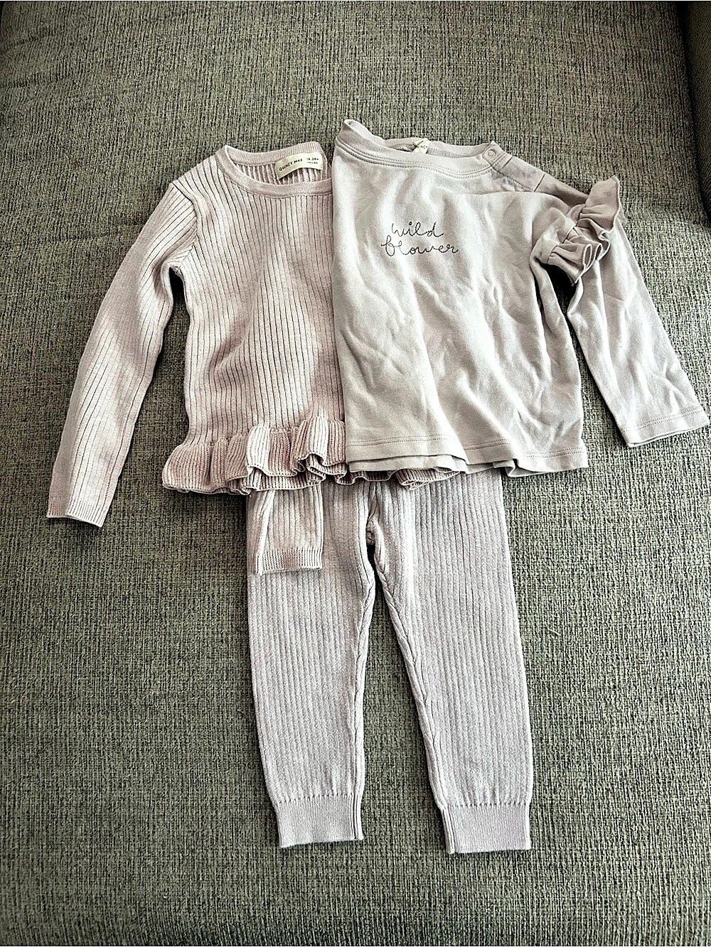 Quincy Mae Ribbed & Ruffle Matching 3 piece 45Set 18-24M - Picture 2 of 16